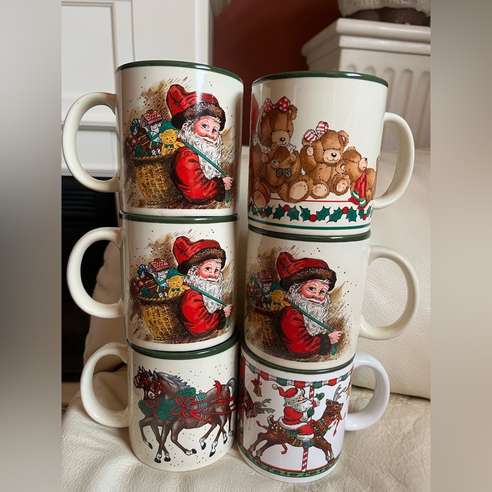 Vintage Potpourri Press Marvelous Christmas Mug Santa Bear Holiday Cups Set of 6